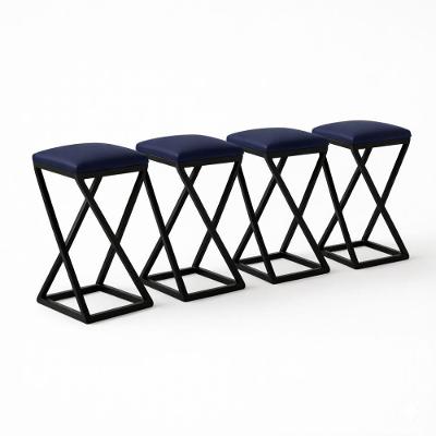 Kit 4 Banqueta Baixa Bancada 50 Cm Bar Cozinha Balcão Corino Azul Marinho