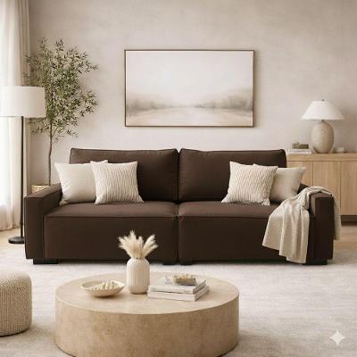 Sofá 3 Lugares Contemporâneo Recepção Suede Marrom