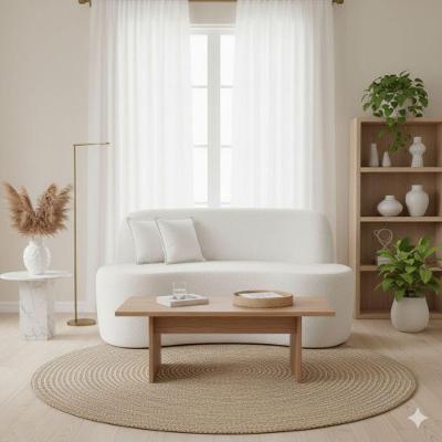 Sofá Minimalista Orgânico 2 Lugares Sala Bouclé Cor:branco