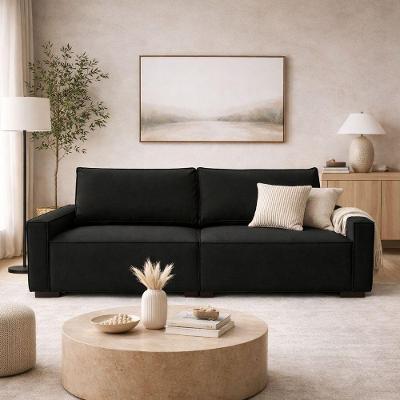 Sofá 3 Lugares Contemporâneo Recepção Suede Preto