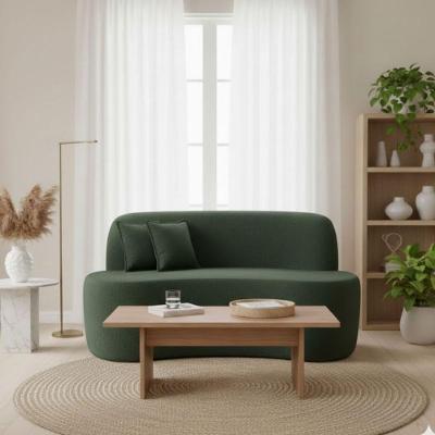 Sofá Minimalista Orgânico 2 Lugares Bouclé Verde