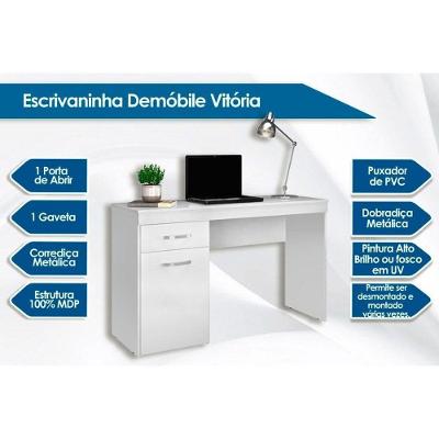 Escrivaninha p/ Escritório Vitória c/ 1 Porta e 1 Gaveta Branco - Demóbile
