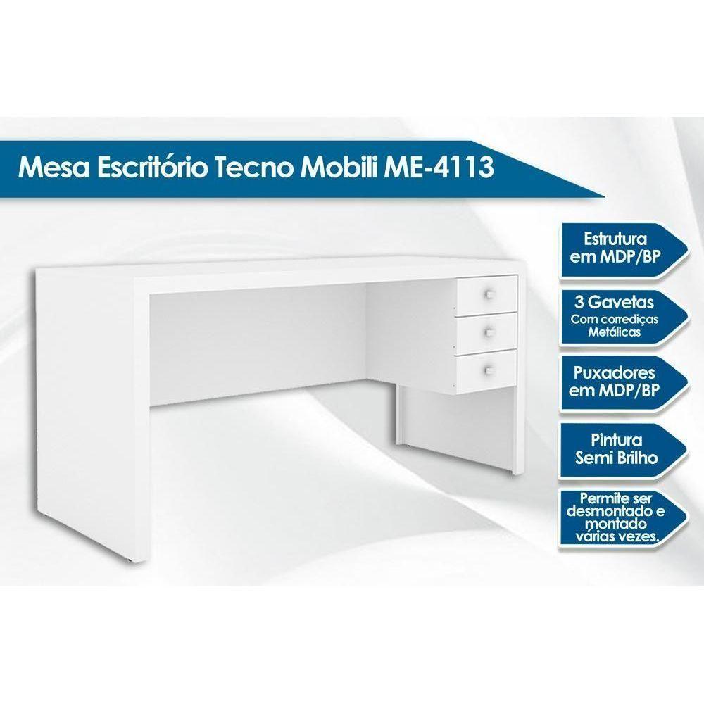 Escrivaninha p/ Escritório ME4113 c/ 3 Gavetas Amêndoa - Tecno Mobili - 4
