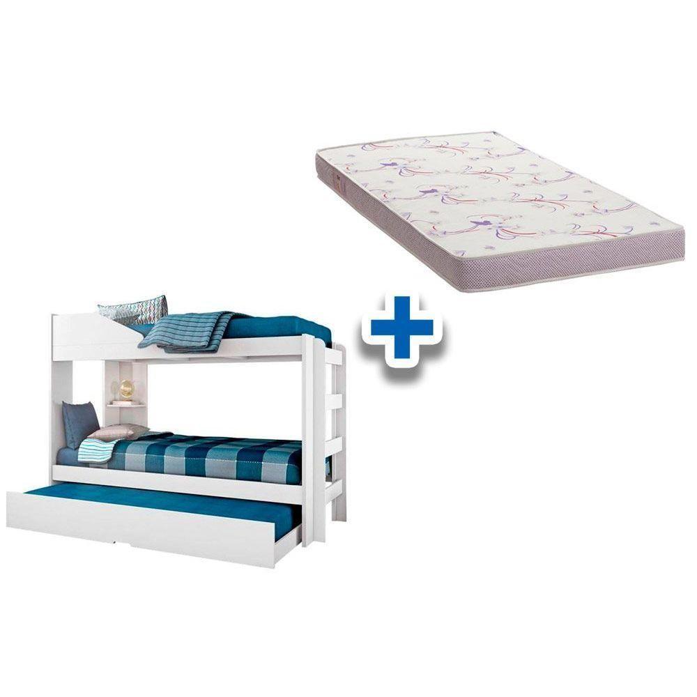 Colchão Physical Ortobom (3un) + Beliche Indy c/ Auxiliar Branco - 1