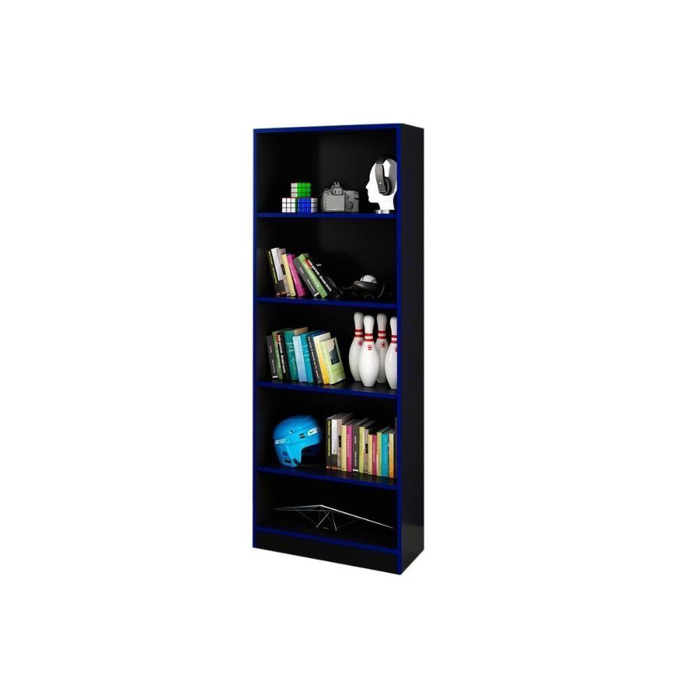Estante Livreiro Casal ME4141 c/ 4 Prateleiras Preto/Azul - Tecno Mobili - 1
