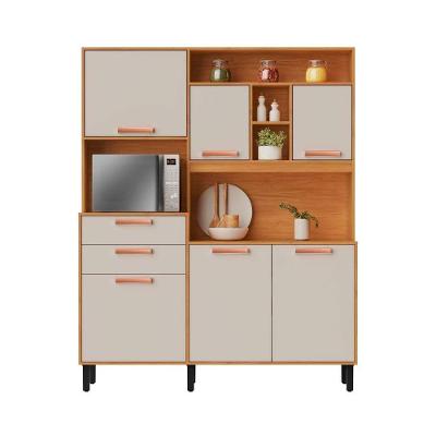 Armário de Cozinha Compacta Nápoles Aço 160cm Off White e Madeira com Puxadores em Metal