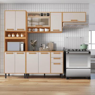 Cozinha Completa Nápoles 4 Peças em Madeira 270cm Off White com Vidro