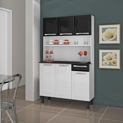 Kit de Cozinha Compacta Rose em Aço 105cm Branco e Preto com Corrediças Telescópicas