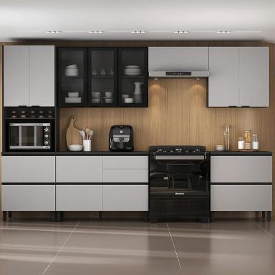 Cozinha Completa Itatiaia Lumina 350cm Em Madeira MDF Grafite-fendi