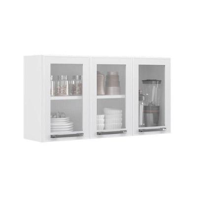 Armário Aéreo De Cozinha Branco 3 Portas Com Vidro Florença