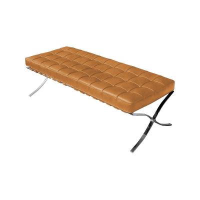 Banco Barcelona Couro Natural Caramelo Base Inox