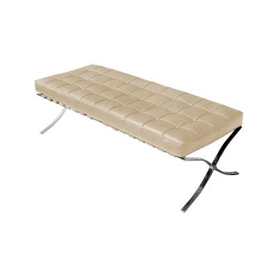 Banco Barcelona Couro Natural Bege Base Inox
