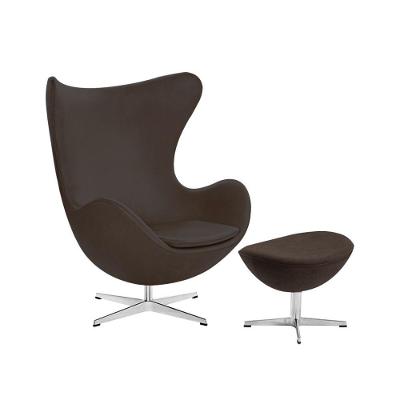 Poltrona Egg Com Puff Base Em Alumínio Couro Natural Marrom