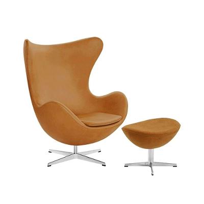 Poltrona Egg Com Puff Base Em Alumínio Couro Natural Caramelo