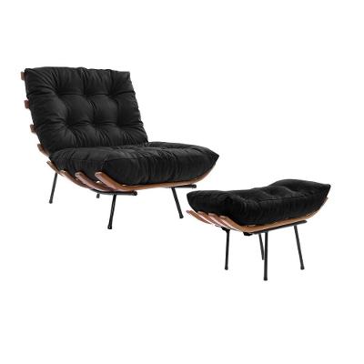 Poltrona Costela Com Puff Em Couro Sintético Preto