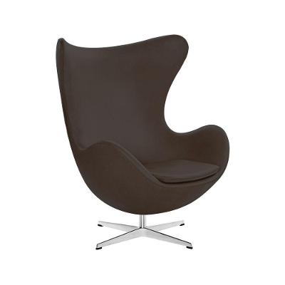 Poltrona Egg Sem Puff Base Em Alumínio Couro Natural Marrom