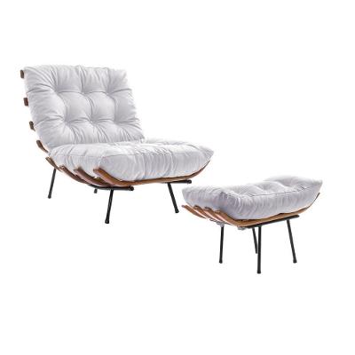 Poltrona Costela Com Puff Em Couro Sintético Branco