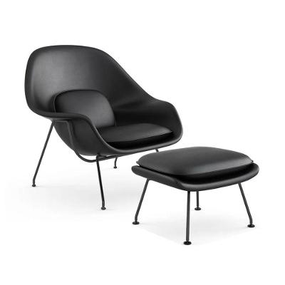 Poltrona Womb Chair Com Puff Base Preta Sintético Preto