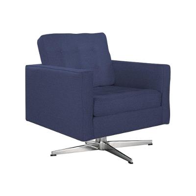 Poltrona Fk Giratória Linho Azul Base Alumínio