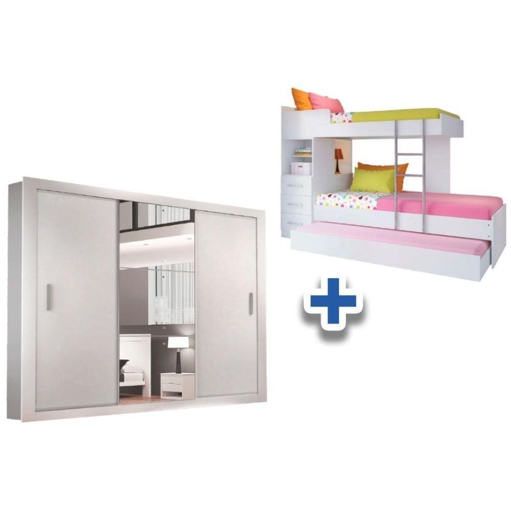 Colchão Pérola Polar (3un) + Guarda Roupa Veneza Luxo + Treliche Plus Branco - 1