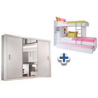 Colchão Pérola Polar (3un) + Guarda Roupa Veneza Luxo + Treliche Plus Branco - 1