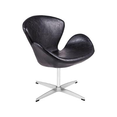 Poltrona Swan Couro Natural Preto Base Alumínio Giratória