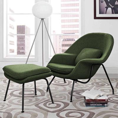 Poltrona Womb Chair Com Puff Base Preta Linho Verde