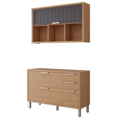 Armário Aéreo Com Balcão Estela 120cm Com 2 Portas 4 Gavetas Freijo/titanium Freijo/titanium