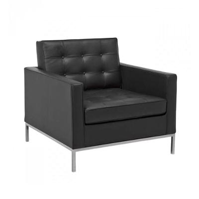 Poltrona Florence Knoll Cromado Em Couro Natural Preto