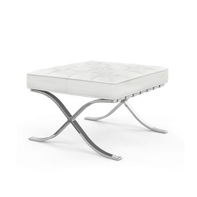 Puff Barcelona Inox Em Couro Natural Branco
