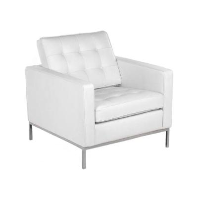 Poltrona Florence Knoll Cromado Em Couro Natural Branco