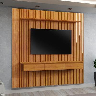 Painel Para Tv Ripado Paris 227x250cm Com 3 Gavetas E Led Naturale Naturale