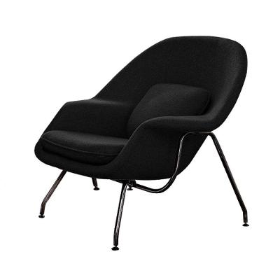 Poltrona Womb Chair Com Puff Base Preta Linho Preto