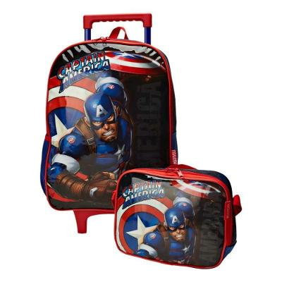 Kit Mochila Rodinha Capitão América Lancheira Menino Luxcel