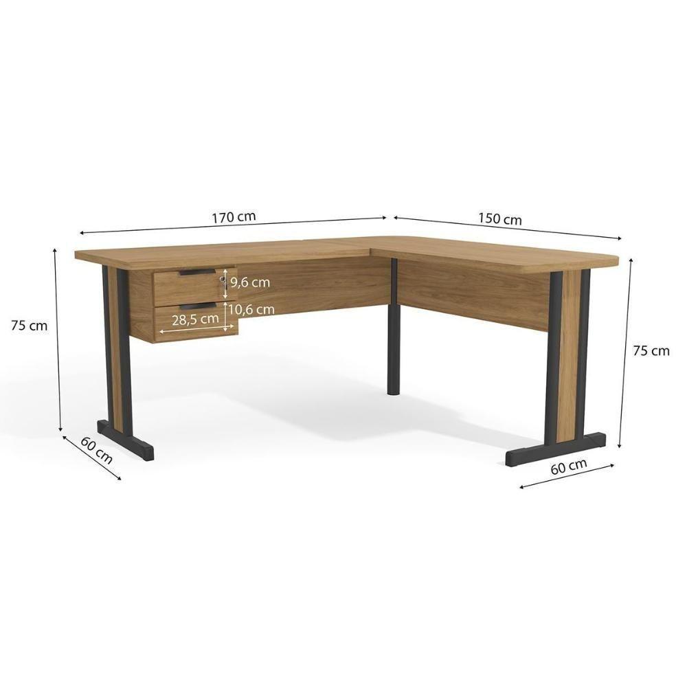 Mesa Canto p/Escritório 1170A c/ 2 Gavetas Itapuã - Kappesberg - 3