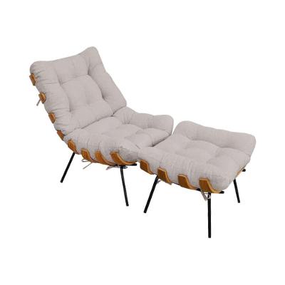 Poltrona Costela Com Puff Em Linho Bege