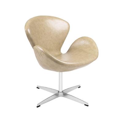 Poltrona Swan Couro Natural Bege Base Alumínio Giratória