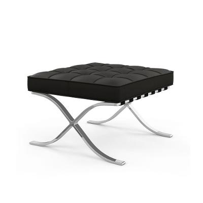 Puff Barcelona Inox Em Couro Natural Preto