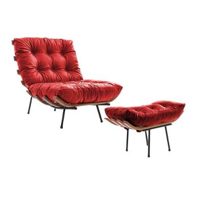 Poltrona Costela Com Puff Em Couro Sintético Vermelho