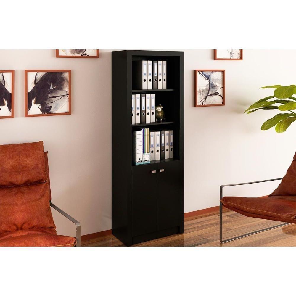 Estante Livreiro Solteiro Me4110 C/ 2 Portas E 3 Prateleiras Preto - Tecno Mobili - 1