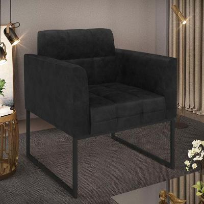 Poltrona Industrial Luxo Elisa Couro Ecológico Preto Base Metálica Preto