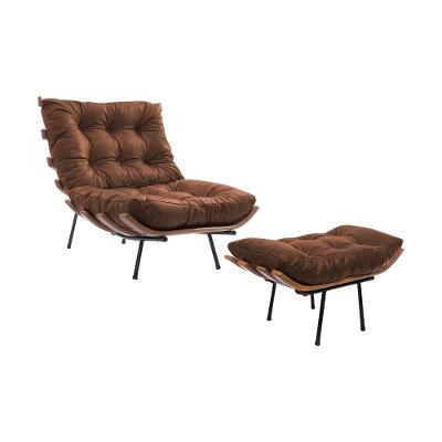 Poltrona Costela Com Puff Couro Legitimo Marrom