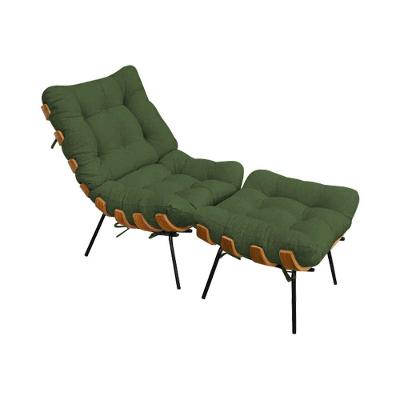 Poltrona Costela Com Puff Em Linho Verde