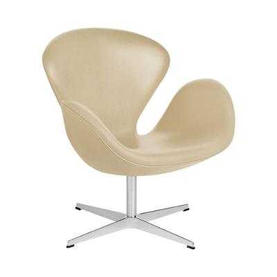 Poltrona Swan Couro Sintético Bege Base Alumínio Giratória