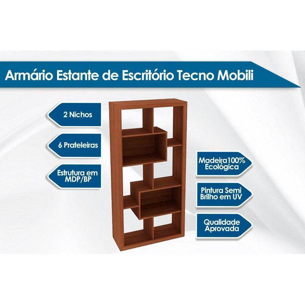 Estante Livreiro Solteiro E1712 c/ 2 Nichos Nogal - Tecno Mobili - 2