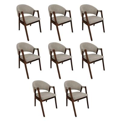 Kit 8 Cadeiras De Jantar Madeira Maciça Helen Impermeável Mel Bege Linho