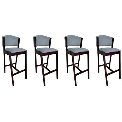 Kit 4 Banquetas Altas De Madeira Maciça Ana Em Linho Premium Cinza Linho Castanho