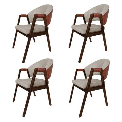 Kit 4 Cadeira Jantar Madeira Maciça Hélen Compose Facto Ocre Bege Linho Mel