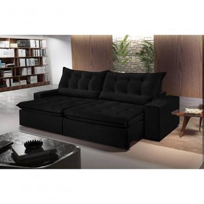 Sofá Montebello Retrátil E Reclinável 250cm Com Pillow E Molas Ensacadas - Preto