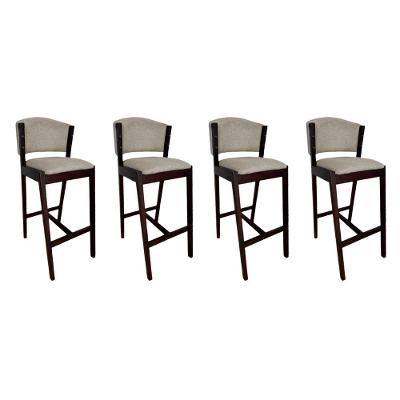 Kit 4 Banquetas Altas De Madeira Maciça Ana Em Linho Premium Bege Linho Castanho